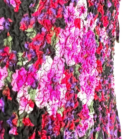 PANTAGIS Vtg 80s Drop Waist Floral Long Dress Rayon Big Shoulder Cutout Stretch - Picture 4 of 15